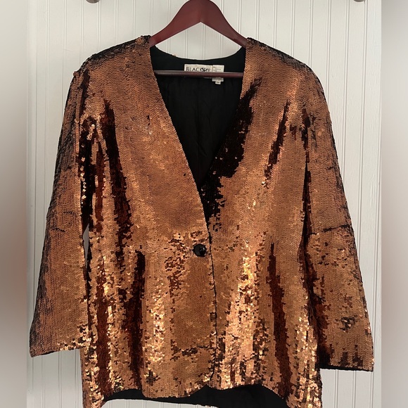 Vintage Oleg Cassini “Black Tie” label silk bronze sequin one-button blazer. XL. - Picture 1 of 5